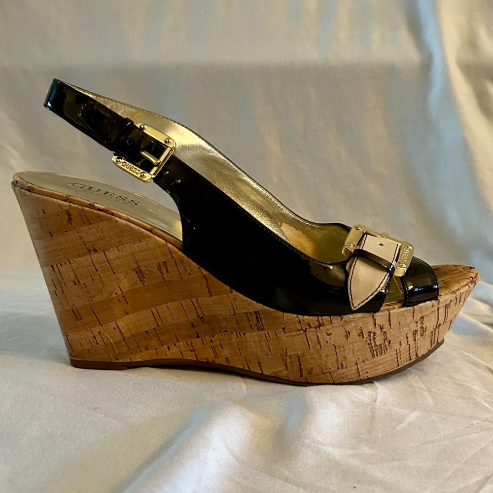 Guess by Marciano Brown/Tan Buckle Strap Wedge Size 8.5M